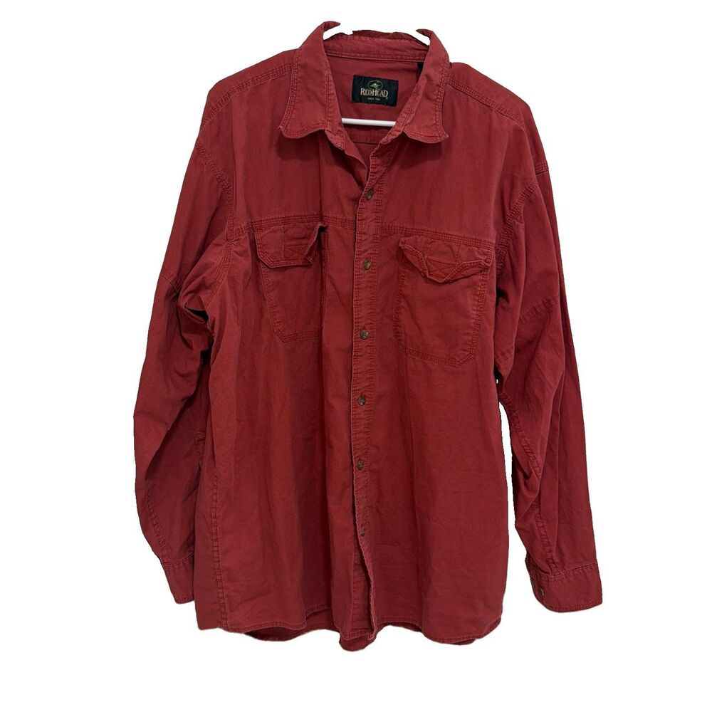 RedHead Men's XL Red Button Up Utility Shirt Fishing Hiking Outdoor Gorp